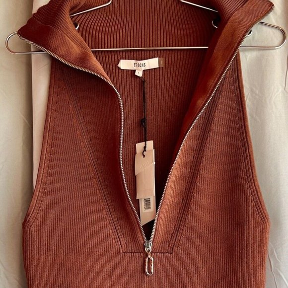 ET OCHS Emily Knit Zipper Top Ribbed Polo Tank Clay Brown Half Zip $695 Large - Picture 10 of 16